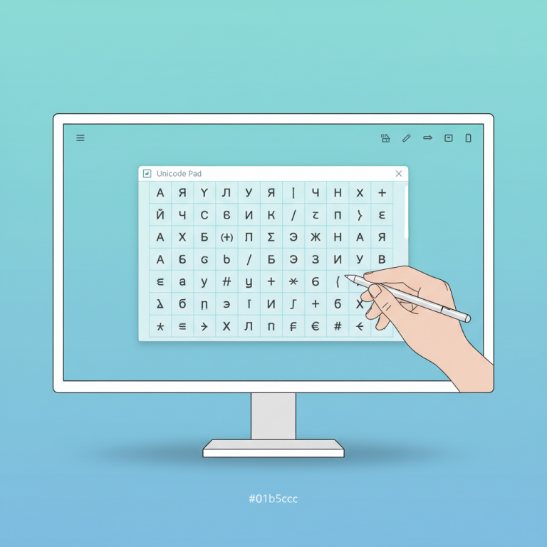 Digital interface showing the Unicode Pad tool with various symbols.