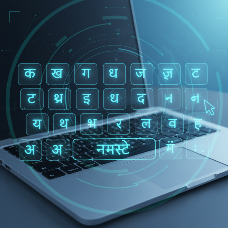 एक डिजिटल स्क्रीन पर हिंदी यूनिकोड टाइपिंग इंटरफ़ेस