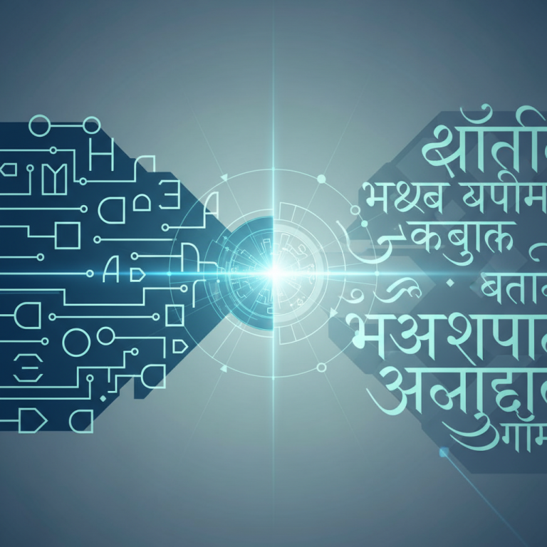 कॉम्प्युटर स्क्रीनवर युनिकोड ते डीजी कनवर्टर प्रक्रिया दर्शवणारी ग्राफिक