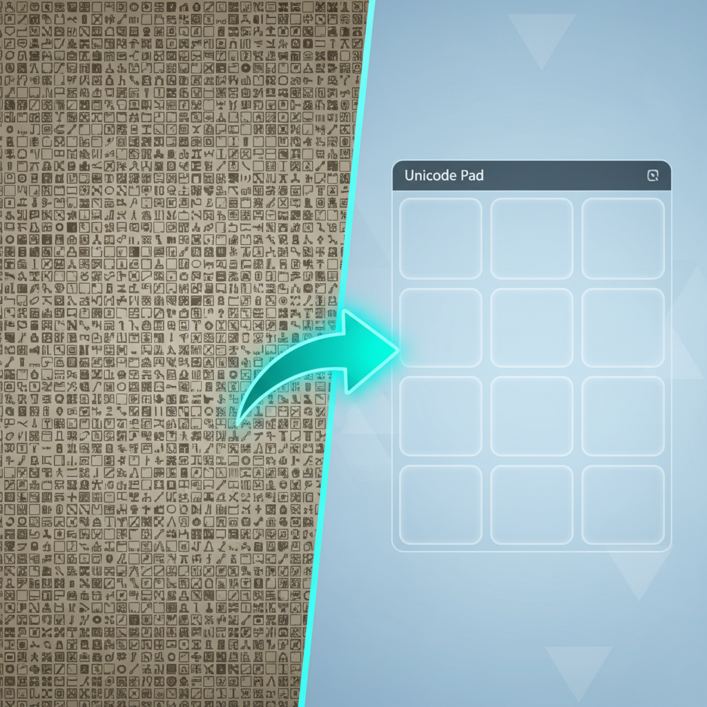 Comparison showing the efficiency of a modern Unicode Pad versus a traditional character map.