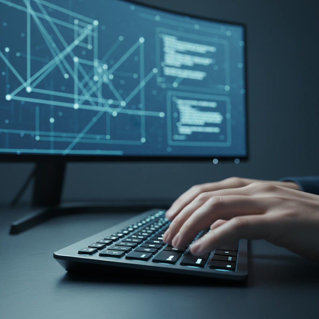Streamlining Text Conversion User utilizing a font conversion tool on a laptop.