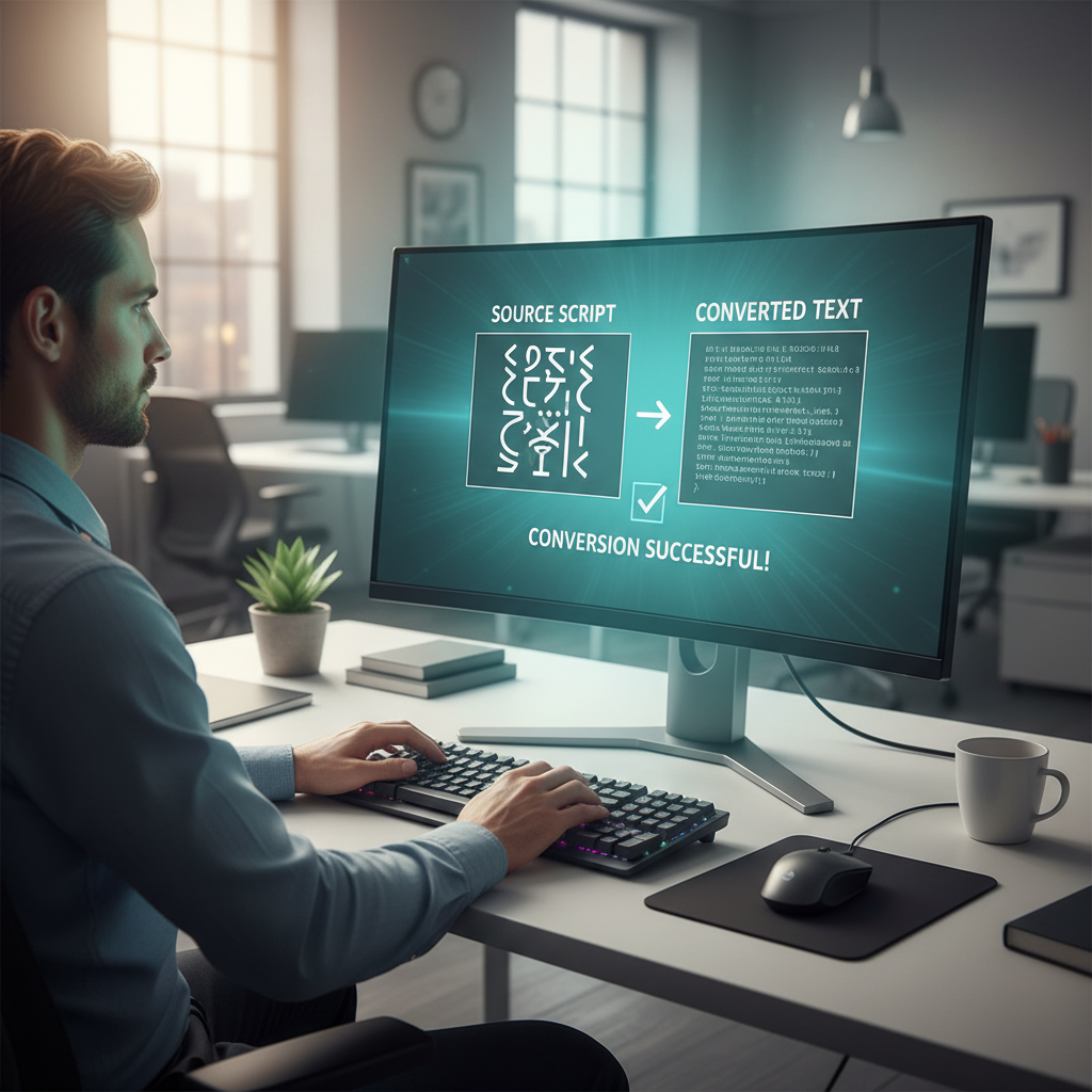 तेज रूपांतरण के लिए ऑनलाइन टूल फ़ॉन्ट कन्वर्टर टूल का उपयोग करता हुआ एक पेशेवर व्यक्ति।