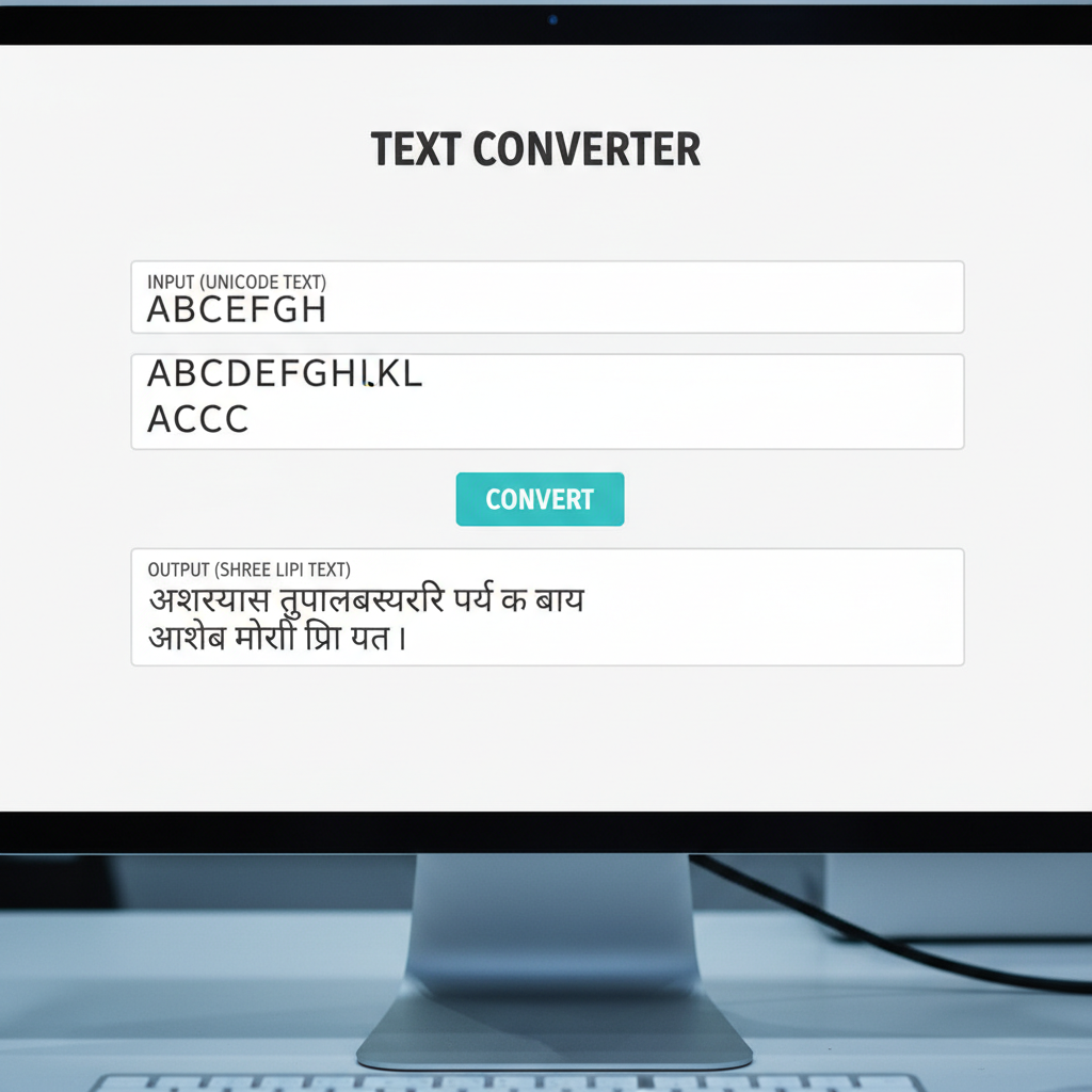 ऑनलाइन फॉन्ट परिवर्तन यूनिकोड से श्री लिपी फॉन्ट कनवर्टर इंटरफ़ेस