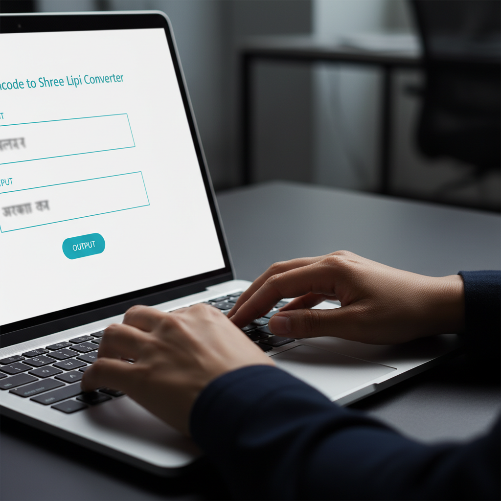 ऑनलाइन यूनिकोड से श्री लिपि कनवर्टर का उपयोग करते हुए हाथ।
