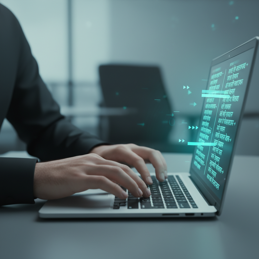 जलद युनिकोड ते डीजी कनवर्टर वापरून टायपिंग करणारा व्यक्ती