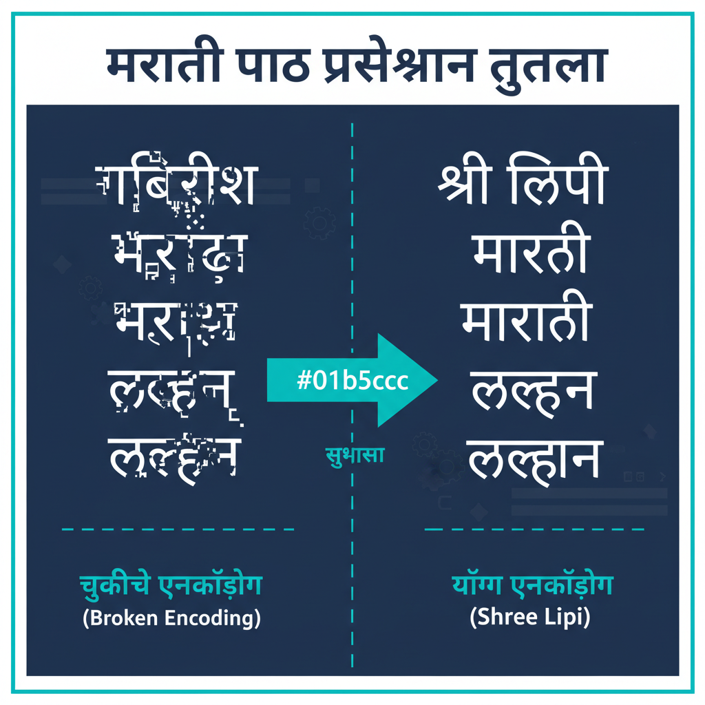 Comparison of incorrect encoded text versus correct Shree Lipi font display after conversion.
