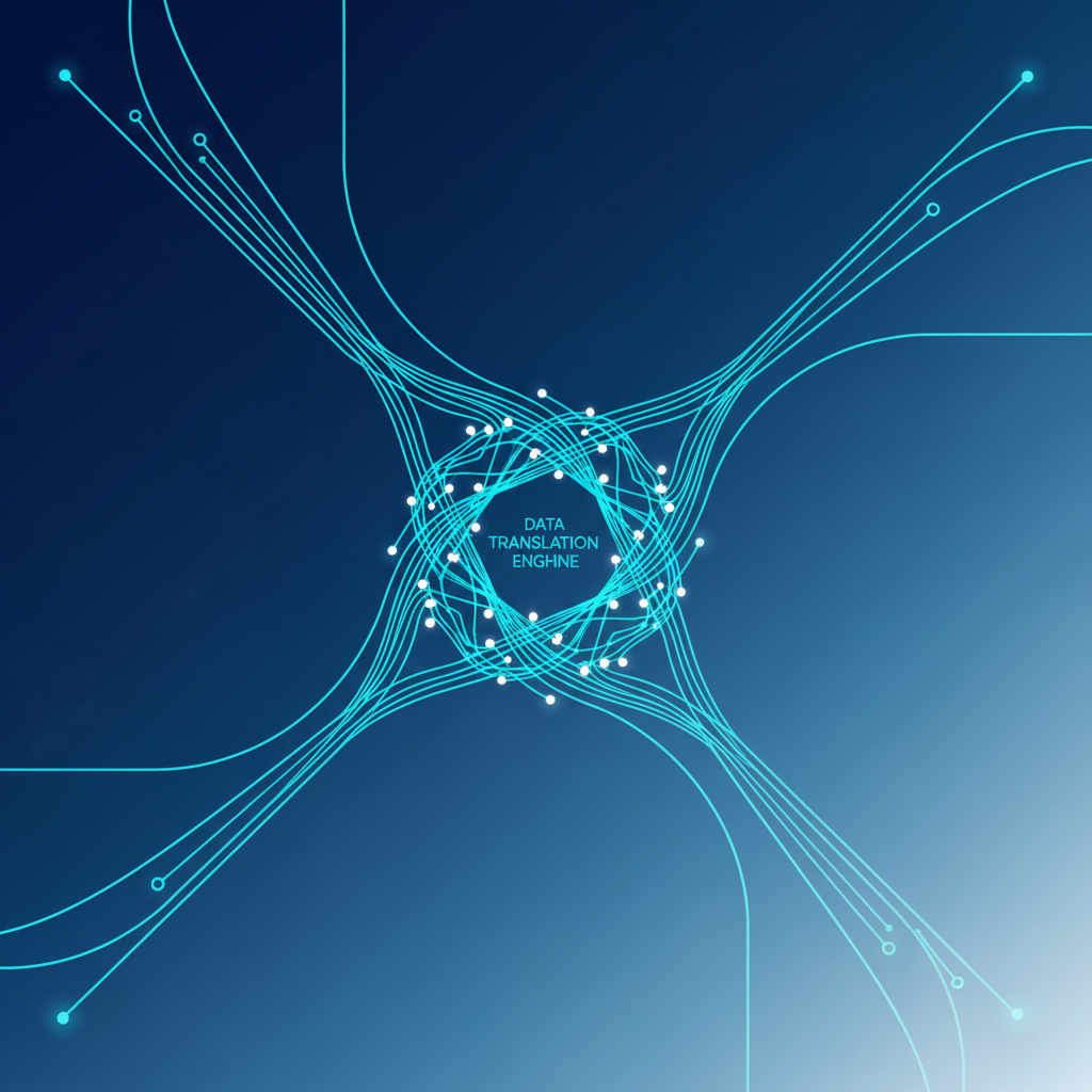 Data Flow and Compatibility Abstract graphic showing data compatibility and font translation flow.