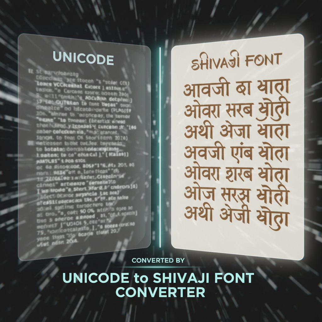 Comparison showing Unicode text next to converted Shivaji Font Converter text.