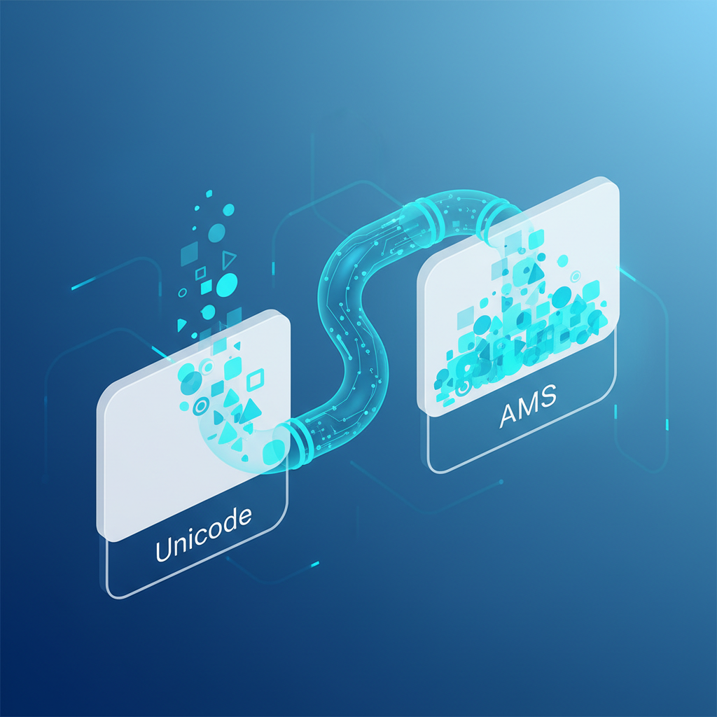 डेटा फ्लो: यूनिकोड को एएमएस फॉन्ट में बदलना