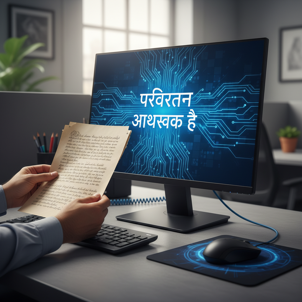 पुरानी फ़ॉन्ट शैली (शिवाजी) और आधुनिक डिजिटल कार्य का संयोजन।