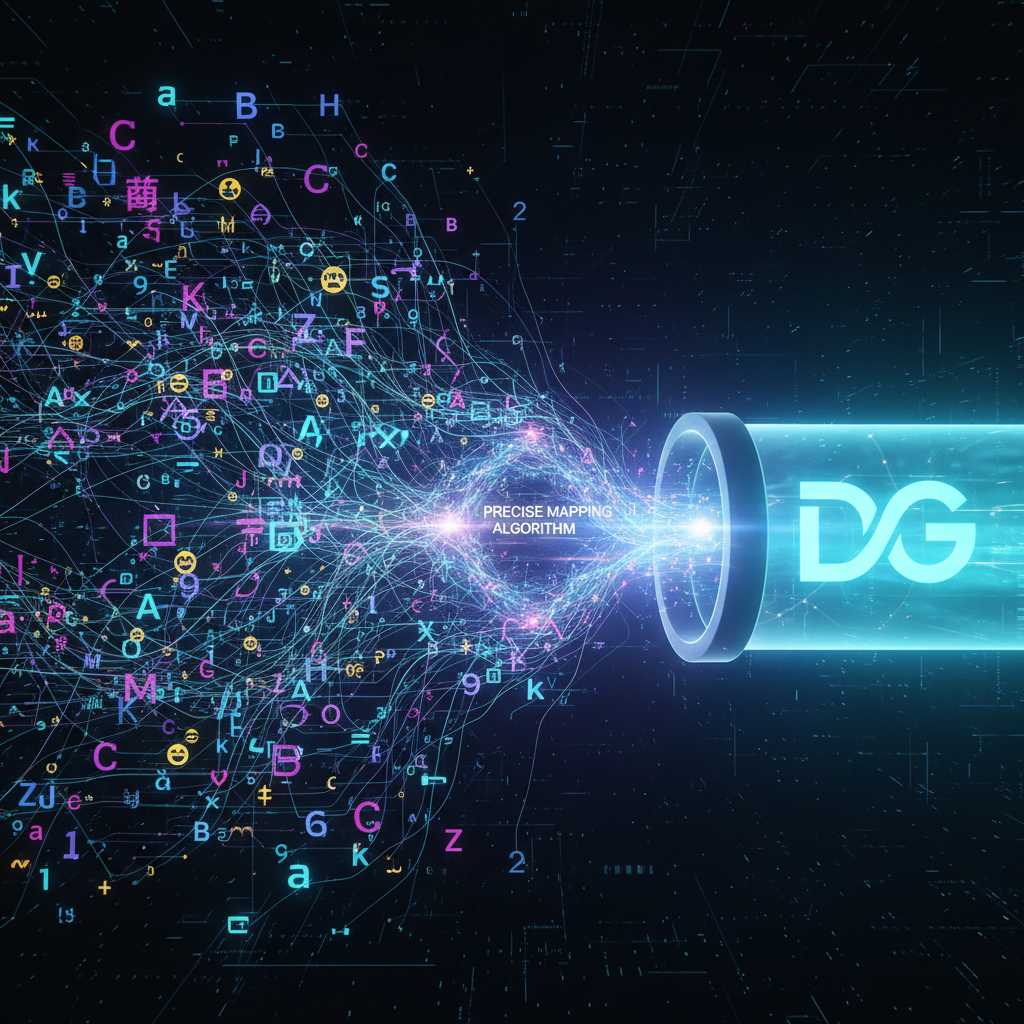 Technical data streams illustrating complex mapping in the DG Font Converter process.