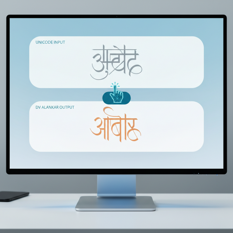 यूनिकोड से डीवी अलंकार कन्वर्टर इंटरफ़ेस जो टेक्स्ट को परिवर्तित कर रहा है।