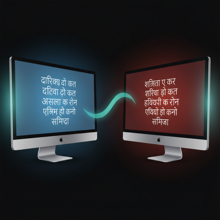 युनिकोड ते शिवाजी फॉन्ट कनवर्टर प्रक्रिया दर्शवणारी दोन मॉनिटर्सची प्रतिमा.