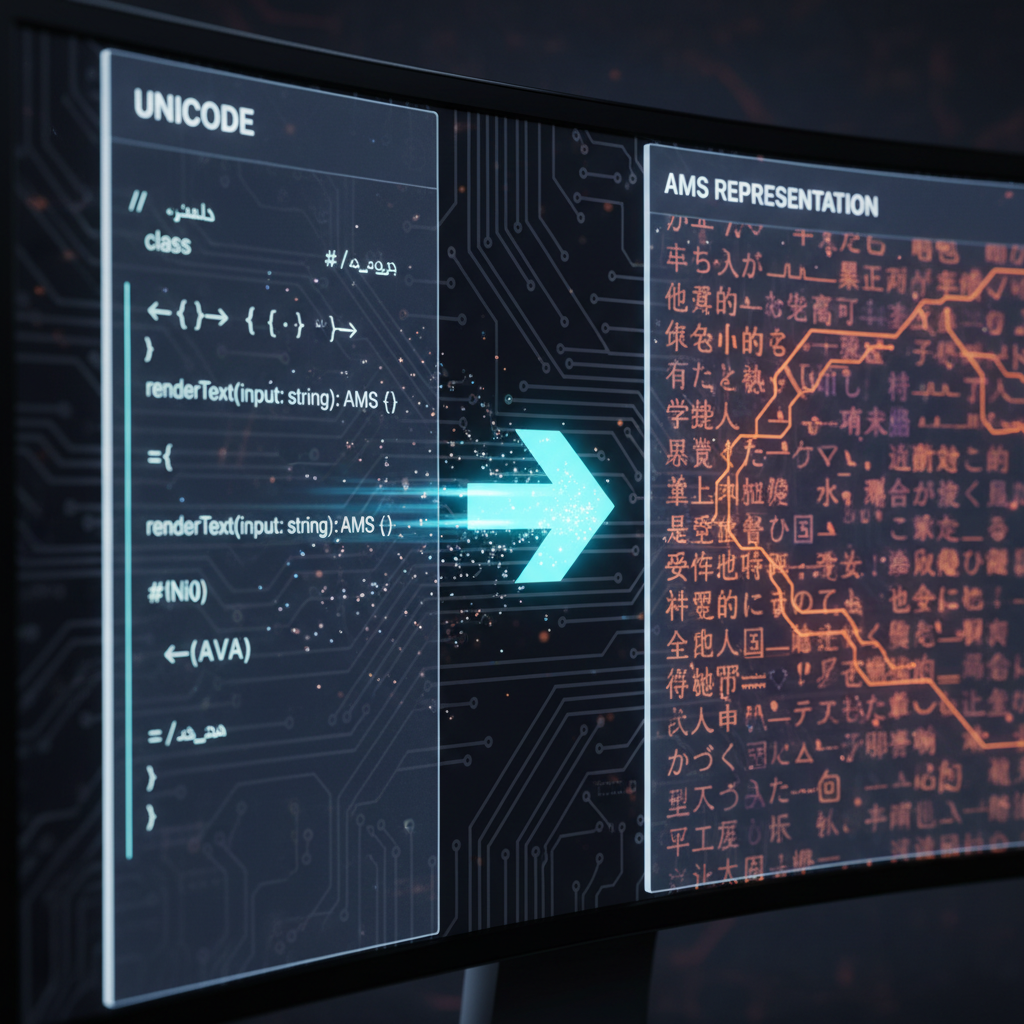 Screen display demonstrating the quick and accurate output of a Unicode to AMS Converter.