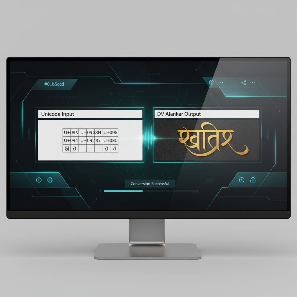 Converter Interface Visualization Visual representation of the Unicode to DV Alankar converter interface showing input and output boxes