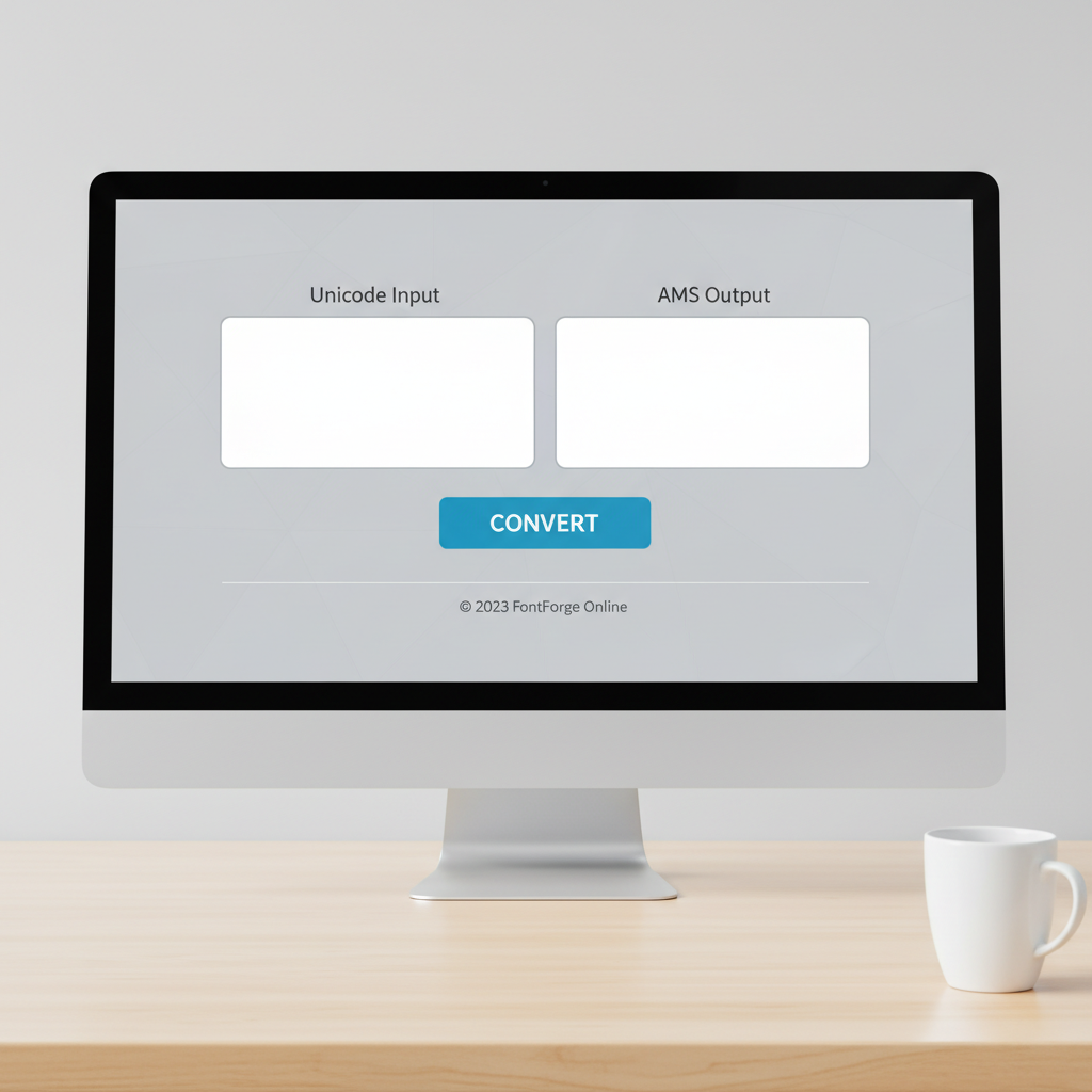Step-by-step interface of an online Unicode to AMS Converter tool showing input and output fields.
