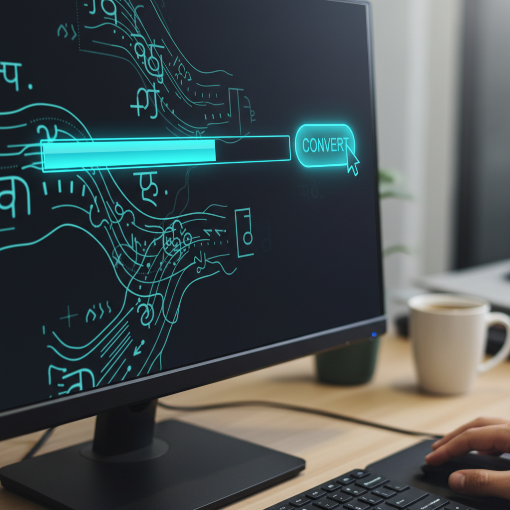 जलद युनिकोड ते चाणक्य कनवर्टर वापरताना दिसणारा संगणक स्क्रीन.